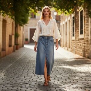 Habitual Women’s Braided Waist Denim Midi Skirt In Wave Size 0/25